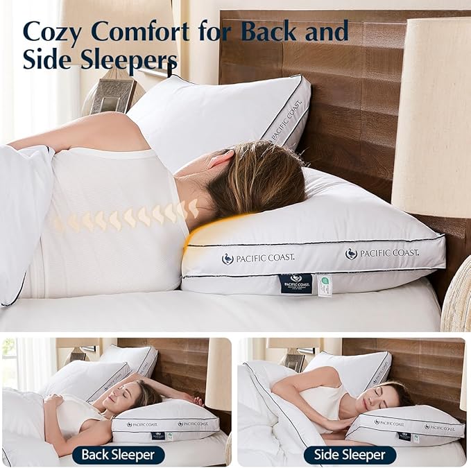 Pacific Coast Gusseted Bed Pillows for Side Sleepers and Back Sleepers, Goose Feather and Down Firm Pillows with 100% Cotton Shell, King Size Set of 2, Supportive Gusseted Pillows for Sleeping