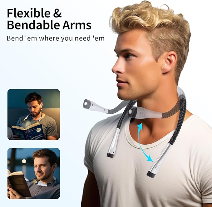 Book Light, 3-Color & 9-Brightness Reading Light, Bendable Neck Light, 80-hr Lasting Rechargeable Lamp, Perfect Book Light for Reading in Bed, Knitting, Camping (Argent, Classic)