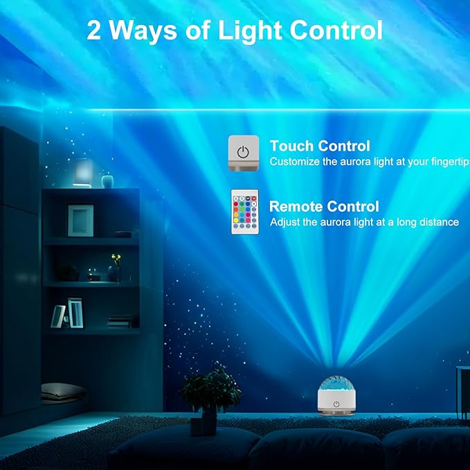 Northern Light Projector, Battery Operated Aurora Night Light with Timer Function, 13 Colors Galaxy Lamp Ripple Ceiling Projector Mood Ambient Lighting for Bedroom Adults Kids Room Girl Gift