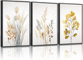 YCJKJDZ Framed Beige Botanical Canvas Wall Art Set of 3, Boho Watercolor Wildflower Pampas Grass Poster Neutral Leaf Art Fall Nature plant Prints for Living Room, Bedroom, Office, – 16x24 in