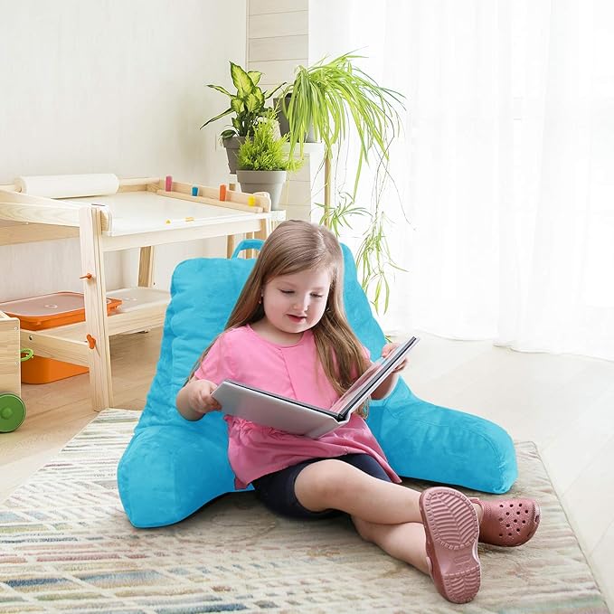 Nestl Reading Pillow for Kids & Teens with Shredded Memory Foam, Backrest Pillows for Reading, Watching, and Gaming, Use on the Couch, Bed, or Floor, Adjustable Support with Washable Cover Bright Blue