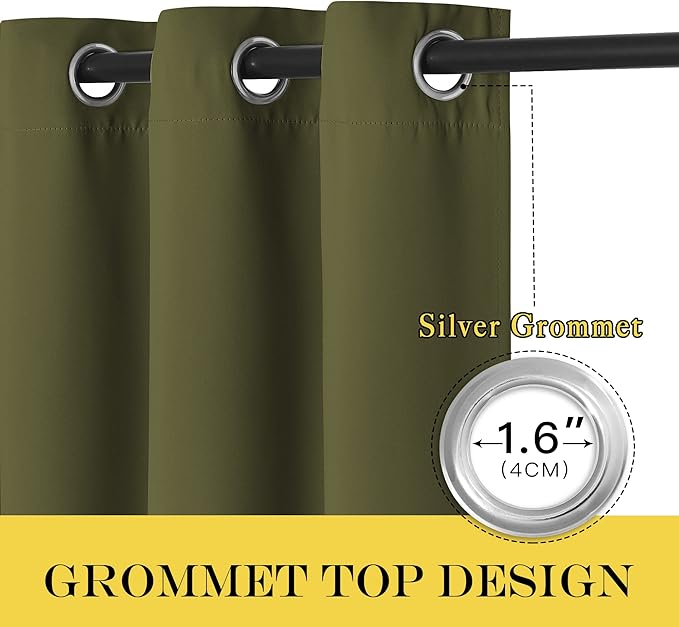 NICETOWN Blackout Curtain for Girls Room - Thermal Insulated Solid Grommet Room Darkening Panel/Drape for Girls' Bedroom (Olive Green, Single Panel, 52 by 54-inch)