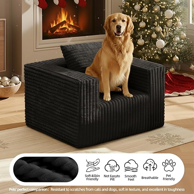 Single Cloud Sofa, Giant Bean Bag Chair with High Backrest & Wider Armrest, Foam Boneless Couch for Small Spaces, Comfy Furry Sofas with Pillows for Living Room, Bedroom, Apartment, Dorm, Office