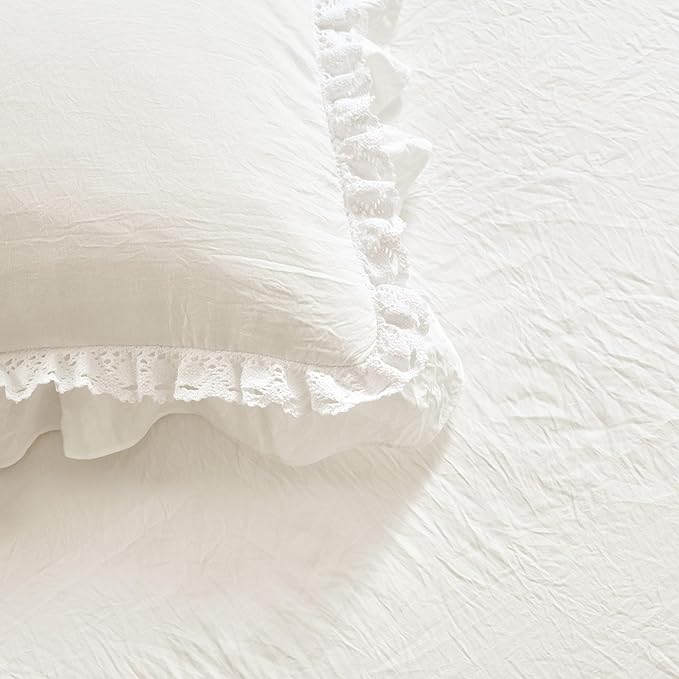Lush Decor Ella Ruffle Lace Bedspread, 3 Piece Set, Queen, Neutral - Cute Bed Set - Queen Bedding - Beige Bedding - Coquette Decor - Neutral Ruffle Trim - Beige Lace Trim
