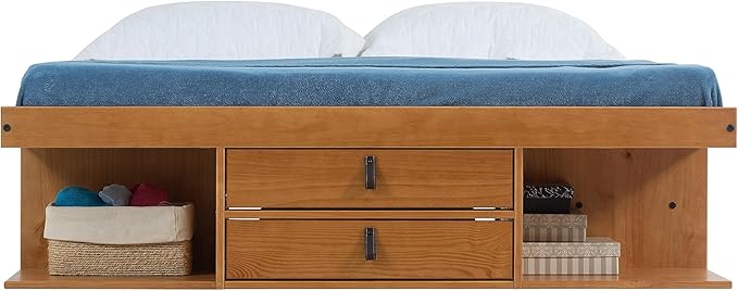 memomad Bali Storage Platform Bed with Drawers (Queen Size, Oak Brown Wood)