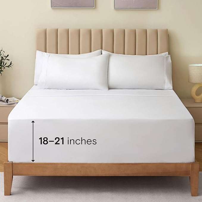 LuxClub 4 PC Extra Deep Pocket Queen Sheet Set, Deep Pockets Wrinkle Free Cooling Bed Sheets Hotel Bedding for Women, Men, Includes 1 Fitted Sheet, 1 Flat Sheet and 2 Pillowcases- White