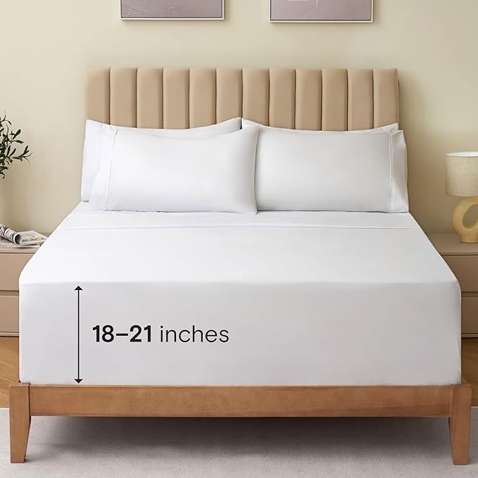 LuxClub 4 PC Extra Deep Pocket King Sheet Set, Deep Pockets Wrinkle Free Cooling Bed Sheets Hotel Bedding for Women, Men, Includes 1 Fitted Sheet, 1 Flat Sheet and 2 Pillowcases- White