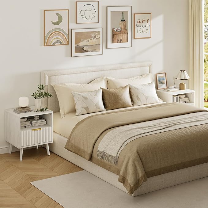 LYNSOM Fluted Dresser and Nightstand Sets 3 Piece, 6-Drawers Dresser and 1-Drawer Nightstands Set of 2, Wood Bedroom Furniture Set for Home, Bedroom, Hallway, White