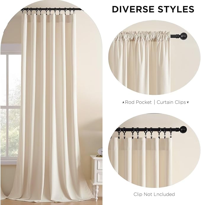 Joydeco Velvet Curtains White Blackout Curtains Thermal Insulated 96 inches Long Window Curtains Super Soft Room Darkening Drapes for Bedroom Living Room Elegant Rod Pocket 2 Panels Cream White