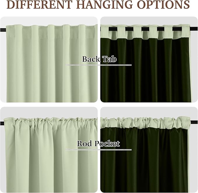 RYB HOME Velvet Chenille Window Curtains 100 inches Long, Thick Blackout Thermal Insulated Vertical Luxury Drapes for Bedroom Nursery Living Room, 52 Width 2 Panels, Sage Green
