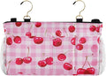 Bedside Caddy Hanging Bunk Bed Caddy Bed Organizer Hanging Pocket with 2 Hooks Bedside Storage Organizer Pocket Bag Holder Pink Juicy Checkered Cherry