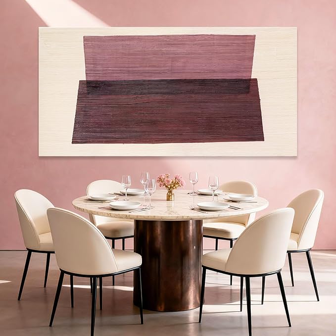 YETHEN WAL Rose Pink Minimalist Wall Art Hand-Painted Line Canvas Painting Aesthetic Artwork for Bedroom Living Room Office 29x58 Inch