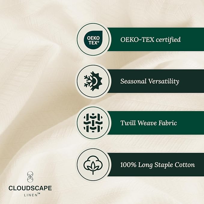 Cloud Scape Linen 100% Cotton Blanket King 92x108 Ivory - Cozy Herringbone Weave, Fits Up to Cal King Beds, Breathable Softness, All-Season Warmth, Heavy Layering Winter Blanket
