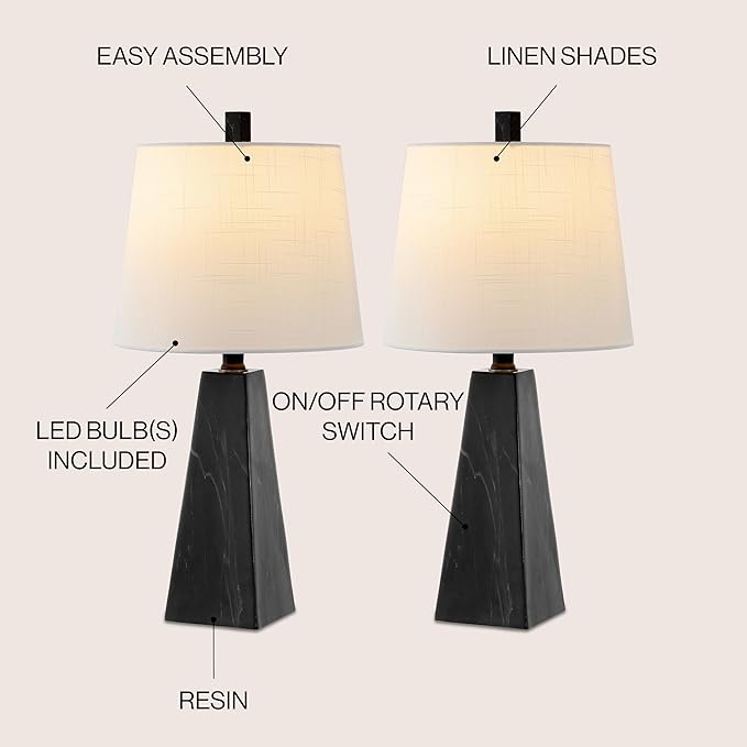 JONATHAN Y JYL1037D-SET2 Owen 20.5" Resin LED Table Lamp Contemporary, Office, Living Room, Family Room, Dining Room, Bedroom, Hallway, Foyer, Black Marble Finish (Set of 2)
