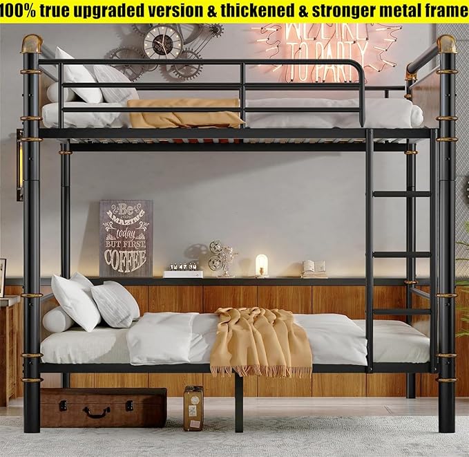 SIGONE Stronger & Safer Heavy Duty Twin XL Over Twin XL Size Bunk Bed for Adults Teens, Thickened More Stable Metal Bunkbed Frame (Greater Weight Capacity)