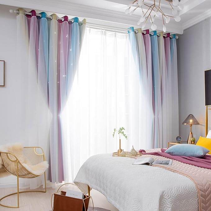 Star Curtains, Kids Curtains, Room Curtains for Bedroom, Living Room Curtains, Light Blocking Curtains, Nursery Curtains, Kawaii Curtains, Curtains 96 Inch Length 2 Panels, 52 X 96 Inches