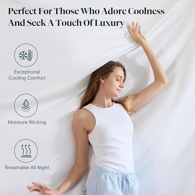 LuxClub Full Size Bed Sheets, 100% Rayon Derived from Bamboo Cooling Sheets, Breathable & Soft Deep Pocket Up to 16", Hotel Luxury Silky Sheets Full Size Set, White