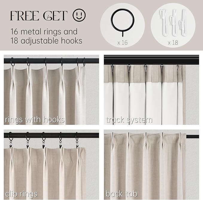 Topfinel Pinch Pleat Full Blackout Curtains & Drapes 84 Inch Length 2 Panels Set, Oatmeal Linen Room Darkening Soundproof Curtains with Hooks Rings for Bedroom Living Room Track System, Beige Ivory