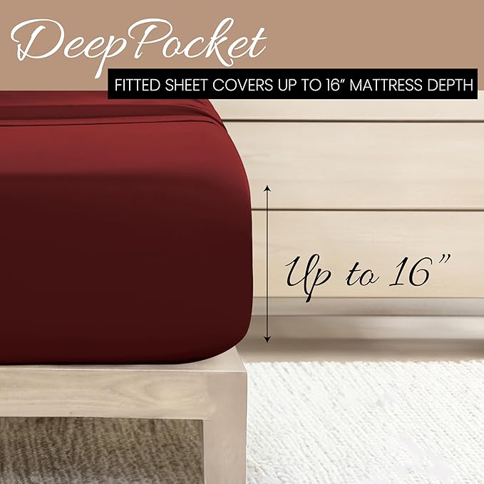 Linen Market Brushed Microfiber Twin XL Sheet Set 3 Piece – Oeko-TEX Certified Ultra Soft & Wrinkle-Free - 16" Deep Pocket Sheets - Easy Care Twin XL Size - Burgundy