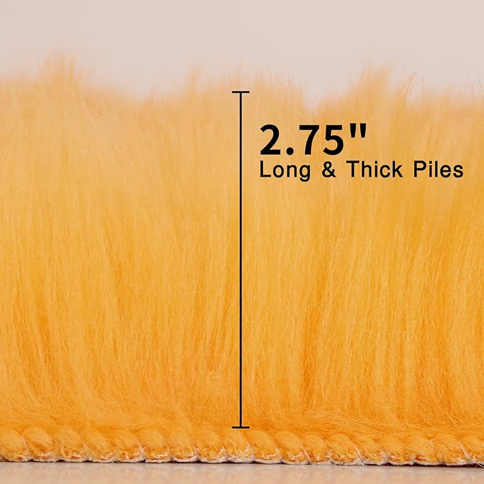 duduta Yellow Faux Sheepskin Throw Rug 2x3 ft, Fluffy Shag Fur Chair Cover Small Bedside Dorm Rug Non Slip Machine Washable