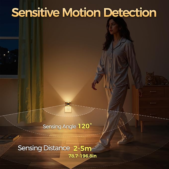 DORESshop LED Night Light[2 Pack], Night Lights Plug into Wall, 3 Mode Plug in Night Light with Motion Sensor, Dusk to Dawn Sensor, Nightlights for Adults, Bedroom, Bathroom, Hallway, Golden Cover