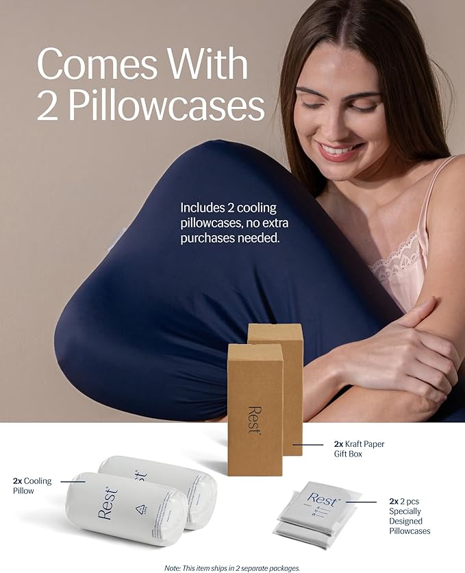 REST® Evercool® Cooling Pillow, Set of 2, Instant Cool-to-Touch Shell Fabric & Breathable Silicone Sponge Core for All-Night Temperature Regulation & Ergonomic Support, Medium Height, Arctic White