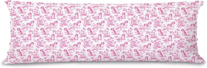 Pink Chinoiserie Cavalier King Charles Spaniel Dog 20x54 Body Pillow Cover with Zipper,Grandmillennial Pink French Country Cavalier Dog Decorative Body Pillow Cases for Bed Couch
