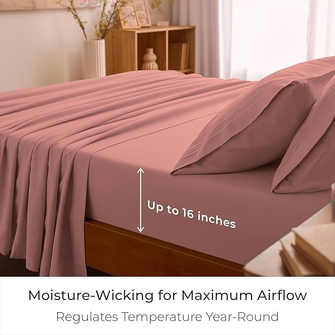 Mellanni King Sheet Set - 6-Piece Iconic Collection Bedding, (Including 4 Pillowcases), 16-Inch Deep Pocket, Easy Care, Extra Soft, Cooling Sheets, Brushed Microfiber - Coral