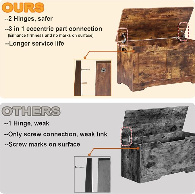 Timberer 31.5" Storage Chest, Wooden Storage Bench, Lift Top Toy Chest with 2 Safety Hinges, Large Toy Box, Entryway Shoes Bench for Living Room, Bedroom, Rustic Brown