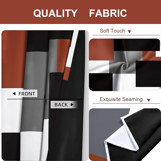 Burnt Orange 100% Blackout Curtains for Bedroom 45 inch Length 2 Panels Set Grey Modern Abstract Geometric Fall Black Out Curtains Insulated Room Darkening Window Drapes for Living Room, 52Wx45L