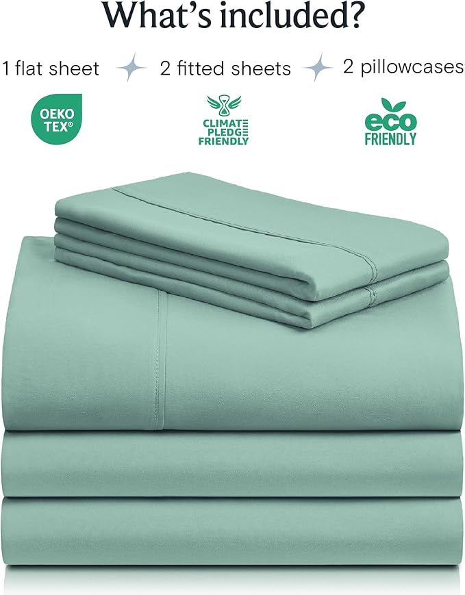 LuxClub 5 PC Split King Sheet Set, Deep Pockets Wrinkle Free Cooling Bed Sheets Hotel Bedding for Women, Men, Includes 2 Fitted Sheet, 1 Flat Sheet and 2 PillowcasesSoft Light Teal