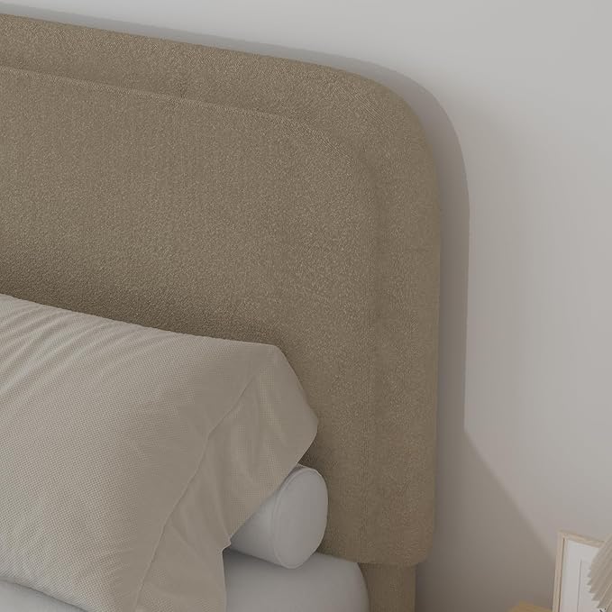 BarnFurin Twin Bed Frames with Headboard,Cloud Boucle Upholstered Platform Bed, Modern Style, Soft Rounded Corners, No Box Spring Needed, Easy Assembly, Beige