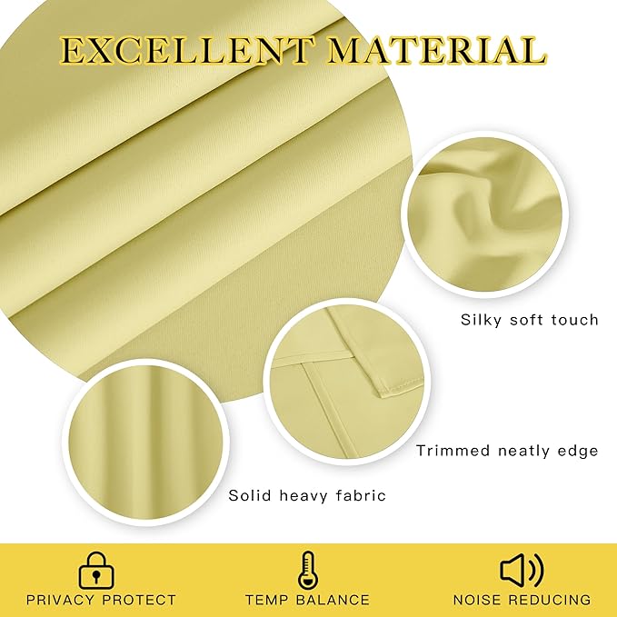 NICETOWN Blackout Curtains 72 inches Long, Grommet Privacy Window Treatment Thermal Insulated Room Darkening Sliding Glass Door Drape for Bedroom Living Room, 1 Panel, W100 x L72, Paler Yellow