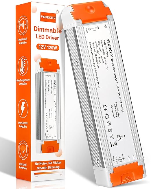 120W LED Driver 12v Dimmable, AC 120V to DC 12V 120 Watt LED Dimmable Transformer 10A Compatible with Lutron & Leviton Dimmer Switches,12 volt Power Supply for LEDs Strip Light, Cabinets Light