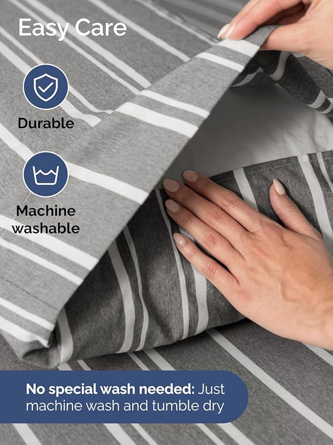 Extra Deep Full Sheet Set - 6 Piece Breathable and Cooling Sheets - Hotel Luxury Bed Sheets Set - Easy Fit - Soft, Wrinkle Free and Comfy Sheets Set - Grey Striped Sheet Set with Extra Deep Pockets