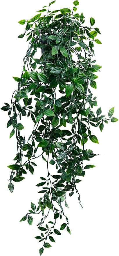 Artificial Hanging Plants for Shelf, Fake Potted Greenery 1-Pack Faux Mandala Vines in Black Pot, Décor for Office Living Room Bathroom Indoor Outdoor