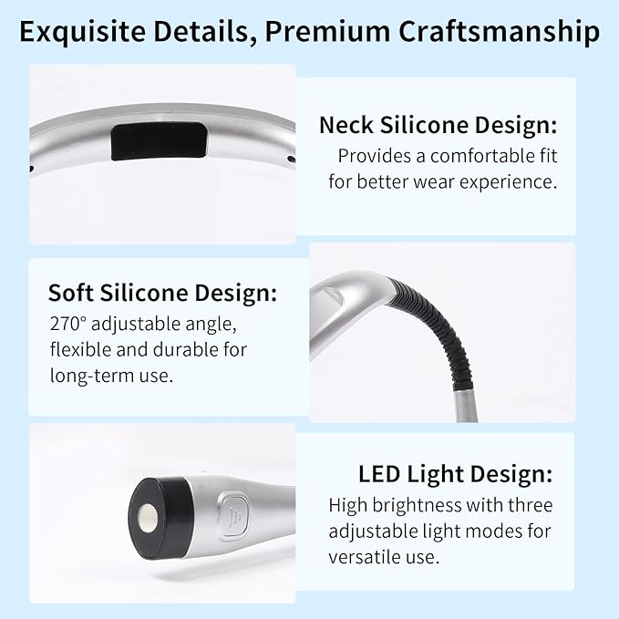 Book Light, 3-Color & 9-Brightness Reading Light, Bendable Neck Light, 80-hr Lasting Rechargeable Lamp, Perfect Book Light for Reading in Bed, Knitting, Camping (Argent, Classic)