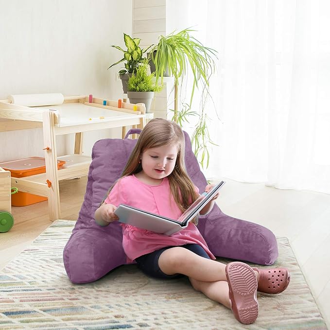 Nestl Reading Pillow with Shredded Memory Foam, Designed for Sitting Up in Bed and Couch, Back and Arms Adjustable Support for Adult & Teens Backrest Pillows for Reading Washable Cover, Lavender Dream
