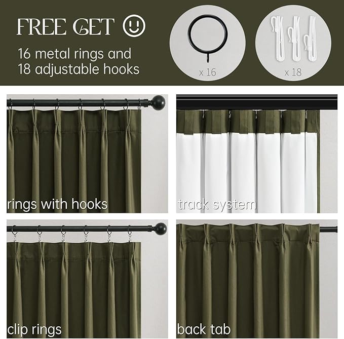 Topfinel 120 Inches Long Extra Long Olive Green Linen Curtains for Living Room,100 Percent Blackout Floor to Ceiling Pinched Pleated Boho Insulating Drapes 2 Panels for Track System,10 FT Bay Window