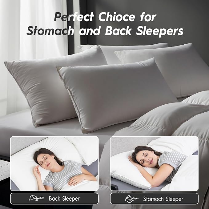Globon Ultra Soft Down Pillow Queen Size, All Down Filled Bed Pillow for Sleeping, 100% Cotton Shell 500 Thread Count 700 Fill Power, Soft Hotel Collection Down Feather Pillow 20" x 30" 1 Pack