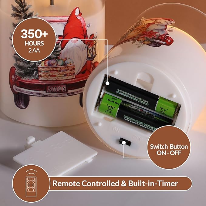 Eywamage Christmas Glass Flameless Candles with Remote, Flickering LED Pillar Candles Holiday Table Decor Gift Set of 3