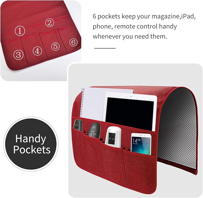 Sofa Armrest Organizer, Remote Control Holder for Recliner Couch, Arm Chair Caddy with 6 Pockets for Magazine, Tablet, Phone, iPad