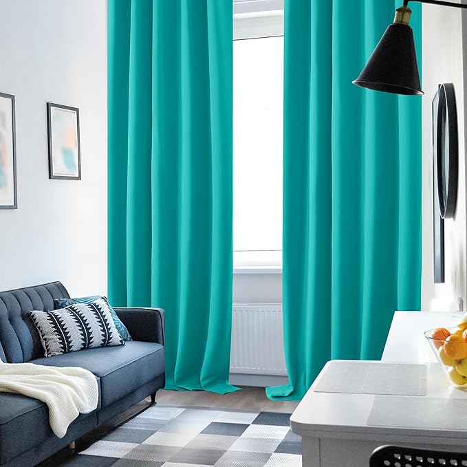 Deconovo Blackout Curtains, Thermal Insulated, W42 x L45 2 Panels, Back Tab, Machine Washable, Room-Darkening Drapes for Bedroom/Living Room Turquoise