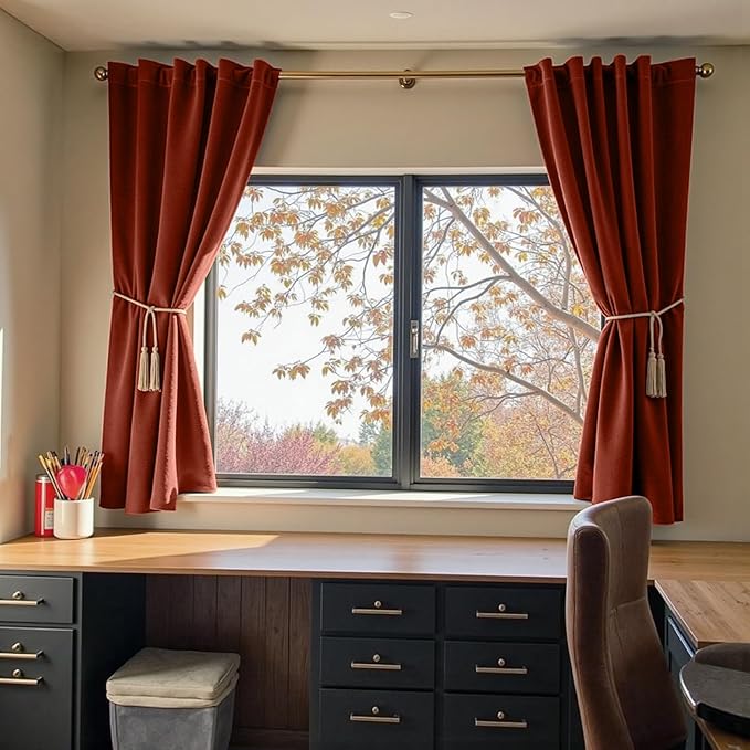 Lazzzy Velvet Blackout Curtains Thermal Insulated Room Window Drapes Super Soft Luxury Curtains for Living Room Bedroom Rod Pocket 2 Panels, Rust Red, 52" W x 63" L