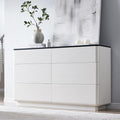 ACCOHOHO Modern 6 Drawer Dresser for Bedroom, 52" Wide Wooden Dressers with Large Storage,Handleless Chest of Drawers TV Stand for Living Room & Hallway, Curved Profile Design, White