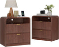 FURSUN 24" Fluted Nightstand Set of 2 with Charging Station, Wooden End Table with 2 Drawers Storage, Curved Profile Design, Modern Bedside Cabinet for Bedroom, Walnut