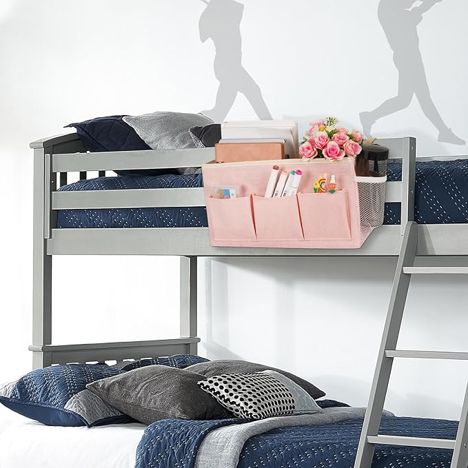 Ozzptuu Bedside Storage Caddy/Bedside Hanging Storage Bag for Headboards Bunk Beds Dorm Rooms Book Phone Magazine Holder (New Pink)