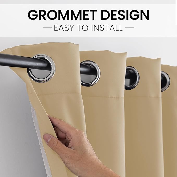3-in-1 Layers Soundproof Curtains,Grommet Full Blackout Thermal Noise Dampening Curtains for Living Room, Bedroom(1 Panel,Beige,50" x84")