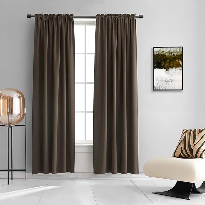 DONREN 2 Panels 84 inch Length Chocolate Brown Blackout Curtain Panels for Bedroom - Rod Pocket Room Darkening Thermal Insulated Drapes Curtains for Living Room (42 x 84 Inches Long)