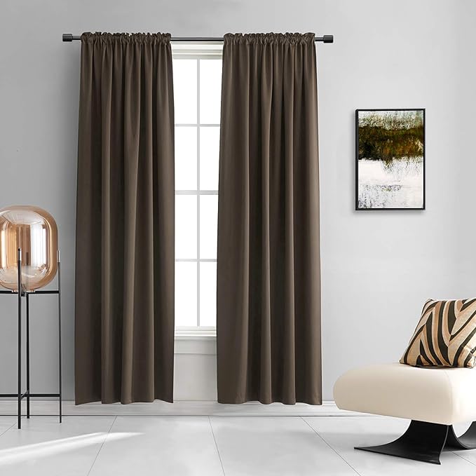 DONREN Insulated Curtains Blackout Draperies - Triple Weave Microfiber Home Thermal Insulated Solid Rod Pocket Blackout Curtains/Panels for Bedroom(Brown, Set of 2, 60 x 84 Inch)